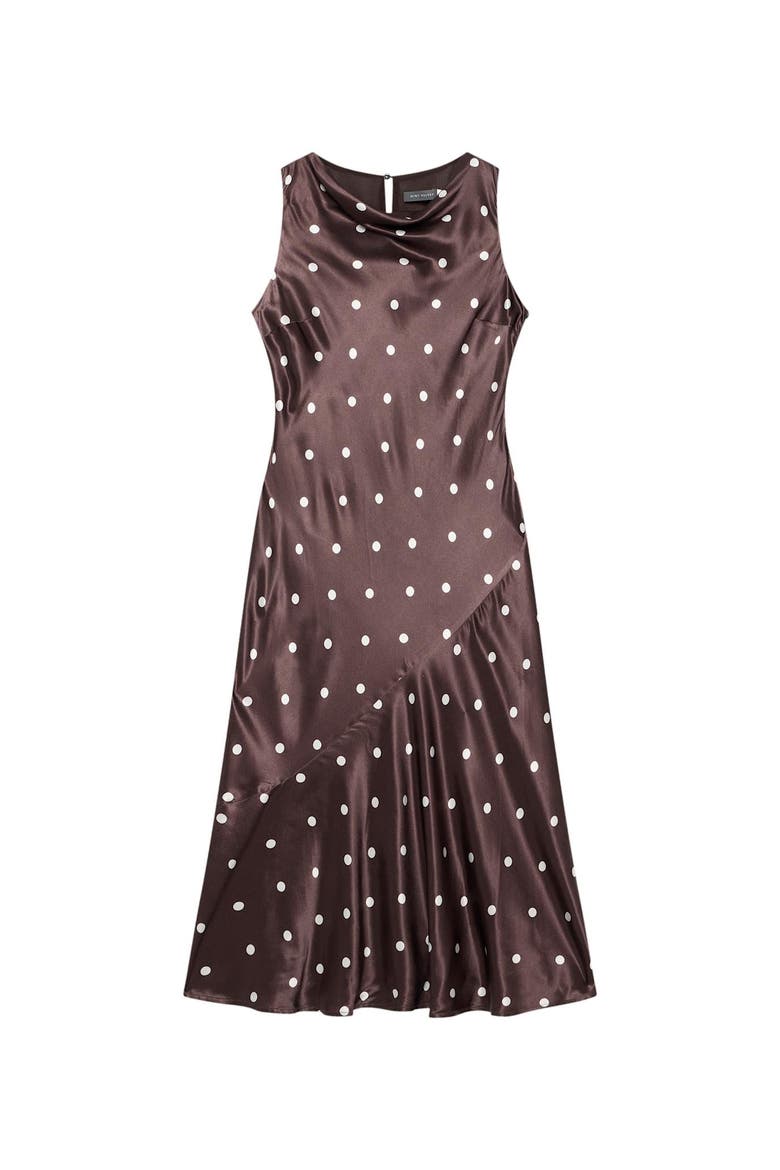 Satin Polkadot Midi Dress, Alternate, color, Brown