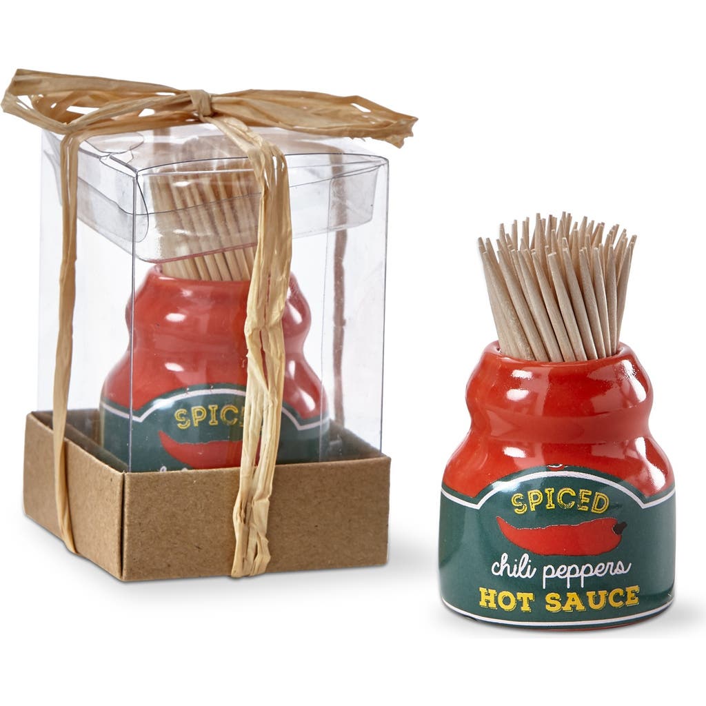 Tag Handmade Stoneware Hot Sauce Toothpick Holder Set In Red