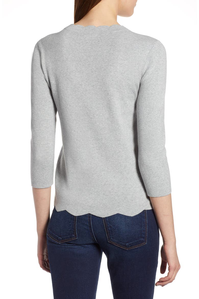 Halogen Scallop Edge Sweater, Alternate, color, GREY HEATHER