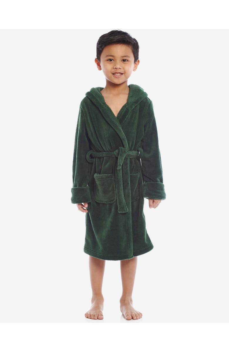 Leveret Kids Fleece Hooded Robe, Solid Colors, Alternate, color, Green