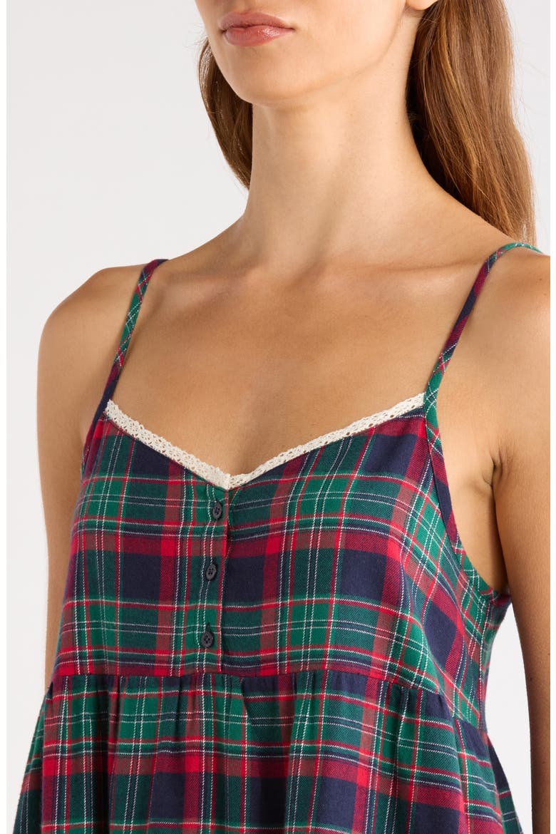 Cozy Short Flannel Nightgown, Alternate, color, NAVY- RED DAVIA PLAID