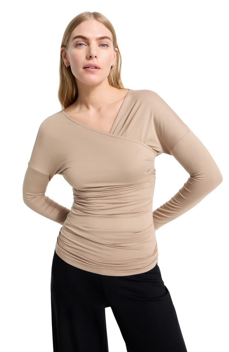 Marcella Jisoo Ruched Surplice Neck Jersey Top, Alternate, color, Sand