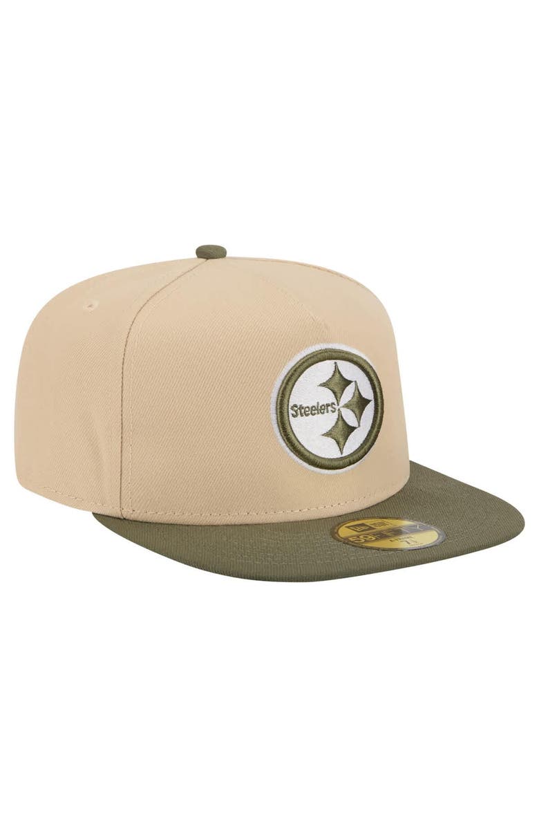 New Era Men's New Era  Beige/Olive Pittsburgh Steelers Color Pack A-Frame 59FIFTY Fitted Hat, Alternate, color, 