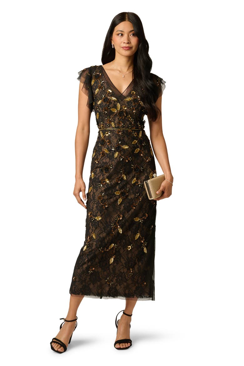 Beaded Lace Gown, Alternate, color, BLACK/ GOLD