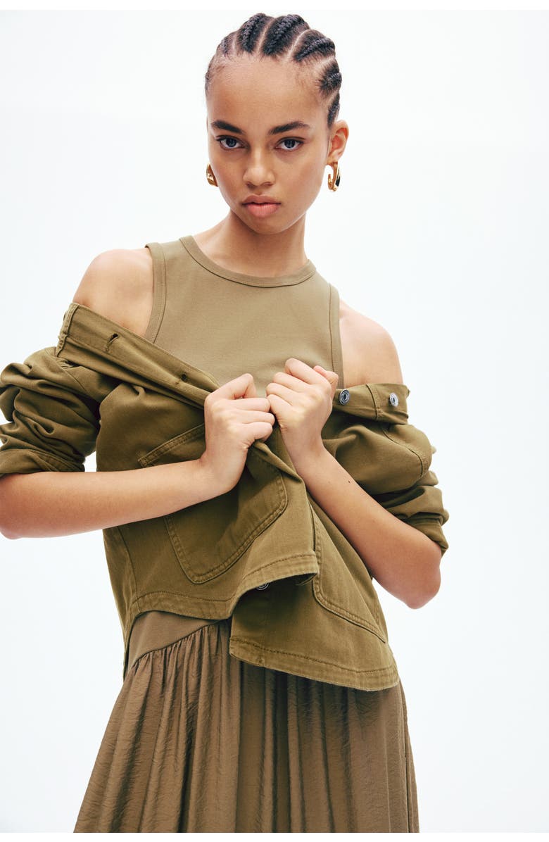 H&M Twill Shacket, Alternate, color, Dark Khaki Green