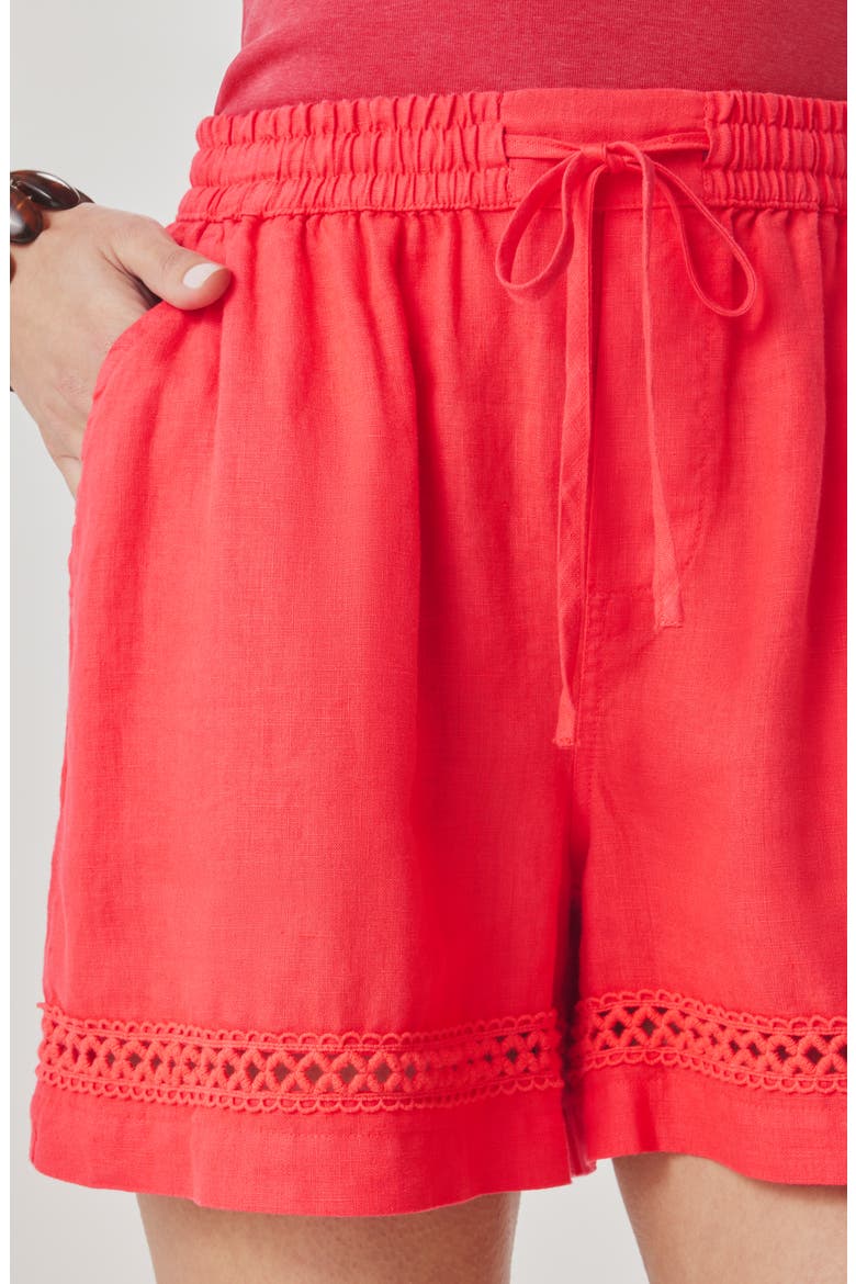 Stella Lace Inset Linen Shorts, Alternate, color, SCARLET RED