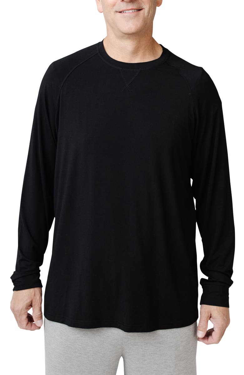 Cozy Earth Stretch Long Sleeve Crewneck T-Shirt, Main, color, Black
