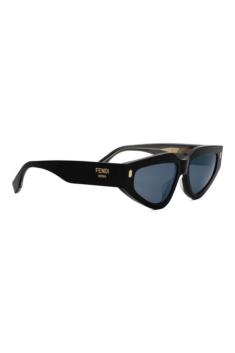 Roma 54mm Geometric Sunglasses, Alternate, color, SHINY BLACK / BLUE