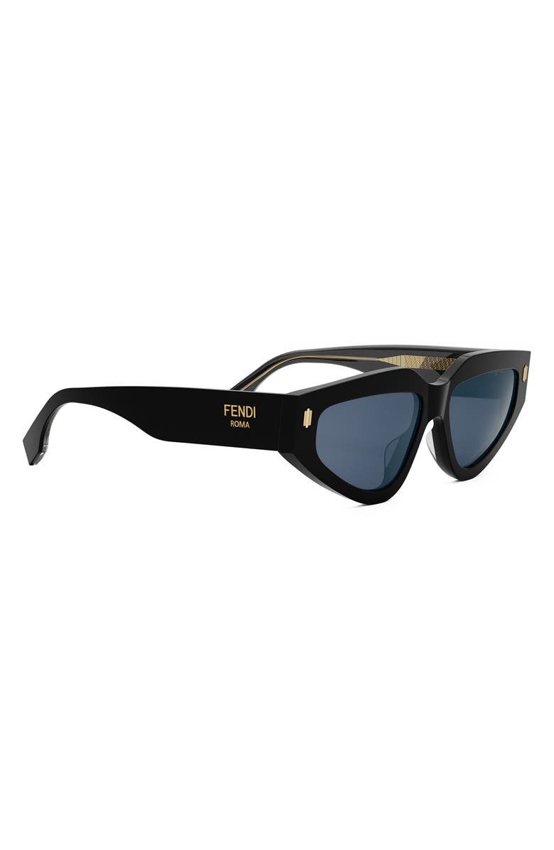 Fendi Roma 54mm Geometric Sunglasses, Alternate, color, Shiny Black / Blue