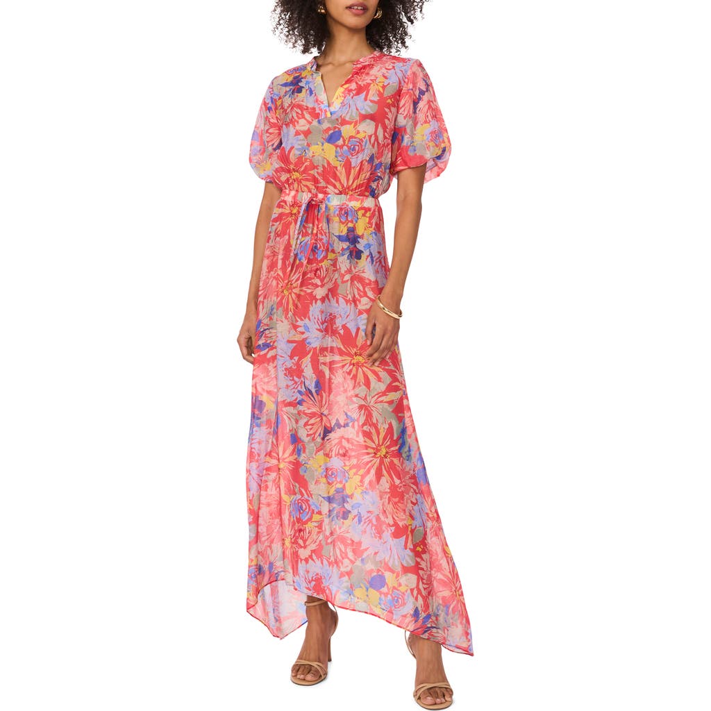 Vince Camuto Floral Handkerchief Hem Maxi Dress In Red