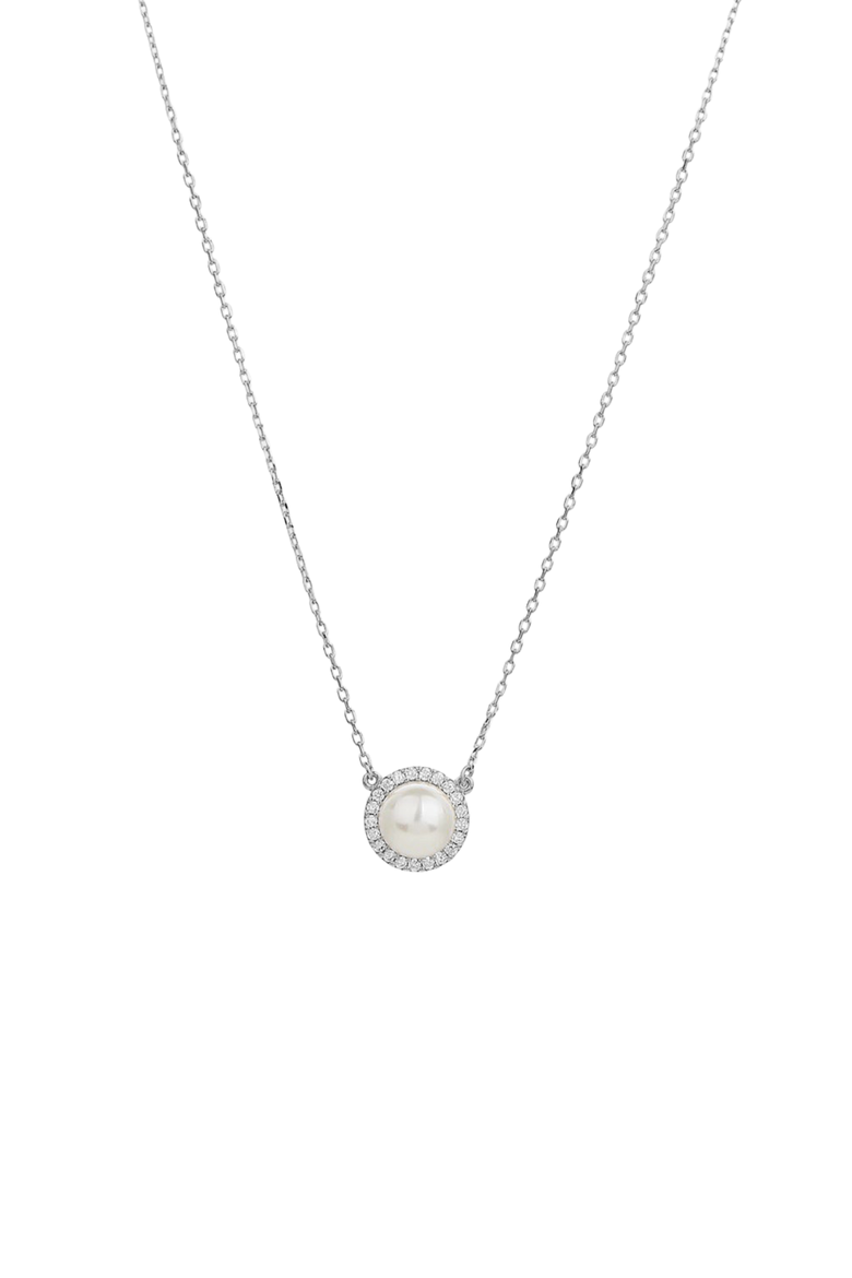 Sterling Silver 18k Gold Plated Eleanor Pearl Necklace Dainty Trendy, Main, color, Silver