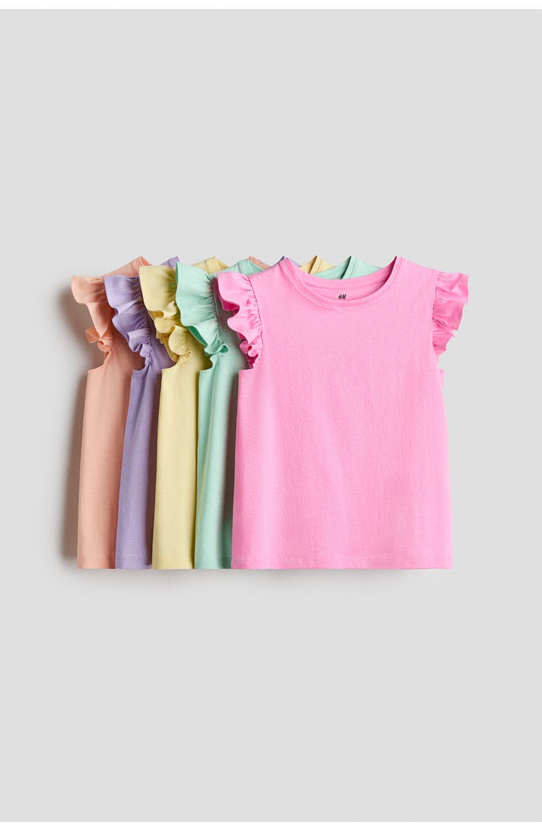 H&M 5-pack Flutter-sleeved Tops, Main, color, Pink/Turquoise/Yellow