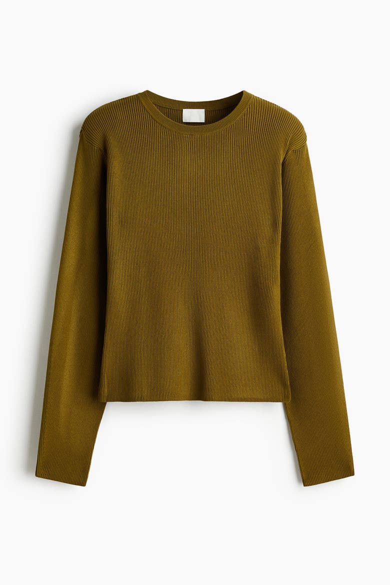 Rib-knit Shoulder-pad Top, Alternate, color, Olive green