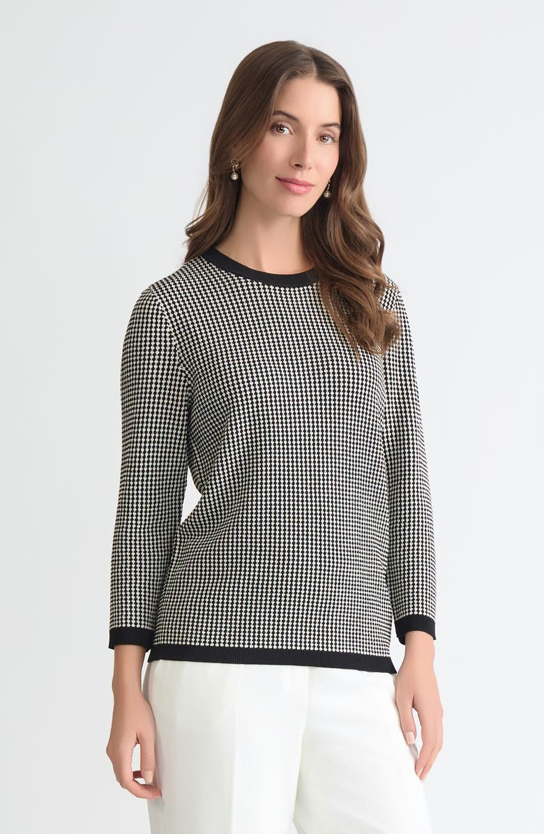 KASPER Geometric Stitch Sweater, Alternate, color, Black/ Lily White