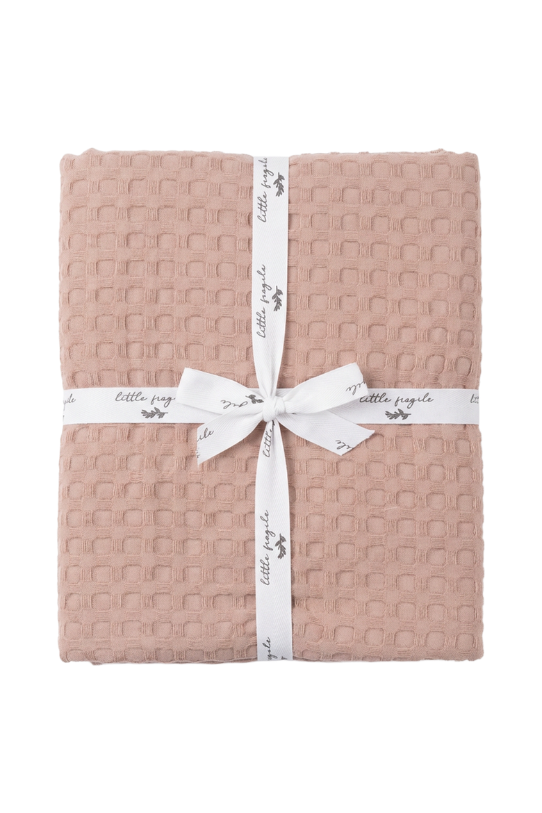 Textured Waffle Lace Trim Cotton Blanket, Main, color, Rose Cloud