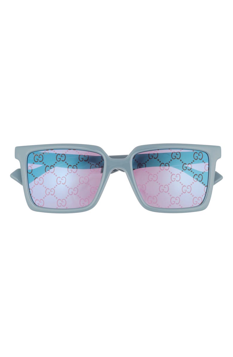Gucci Logo Square Sunglasses, 55mm, Main, color, Light Blue Light Blue Violet