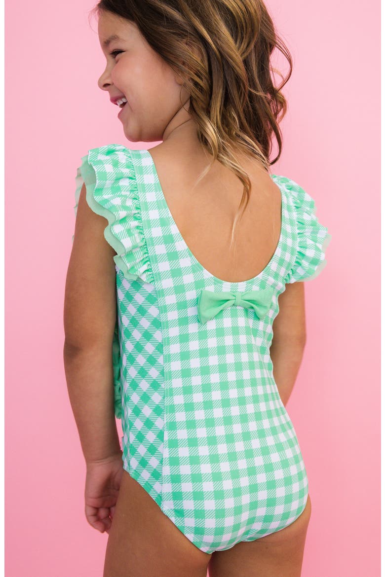 Kids' Periwinkle Blue Gingham One-Piece Swimsuit, Alternate, color, GREEN