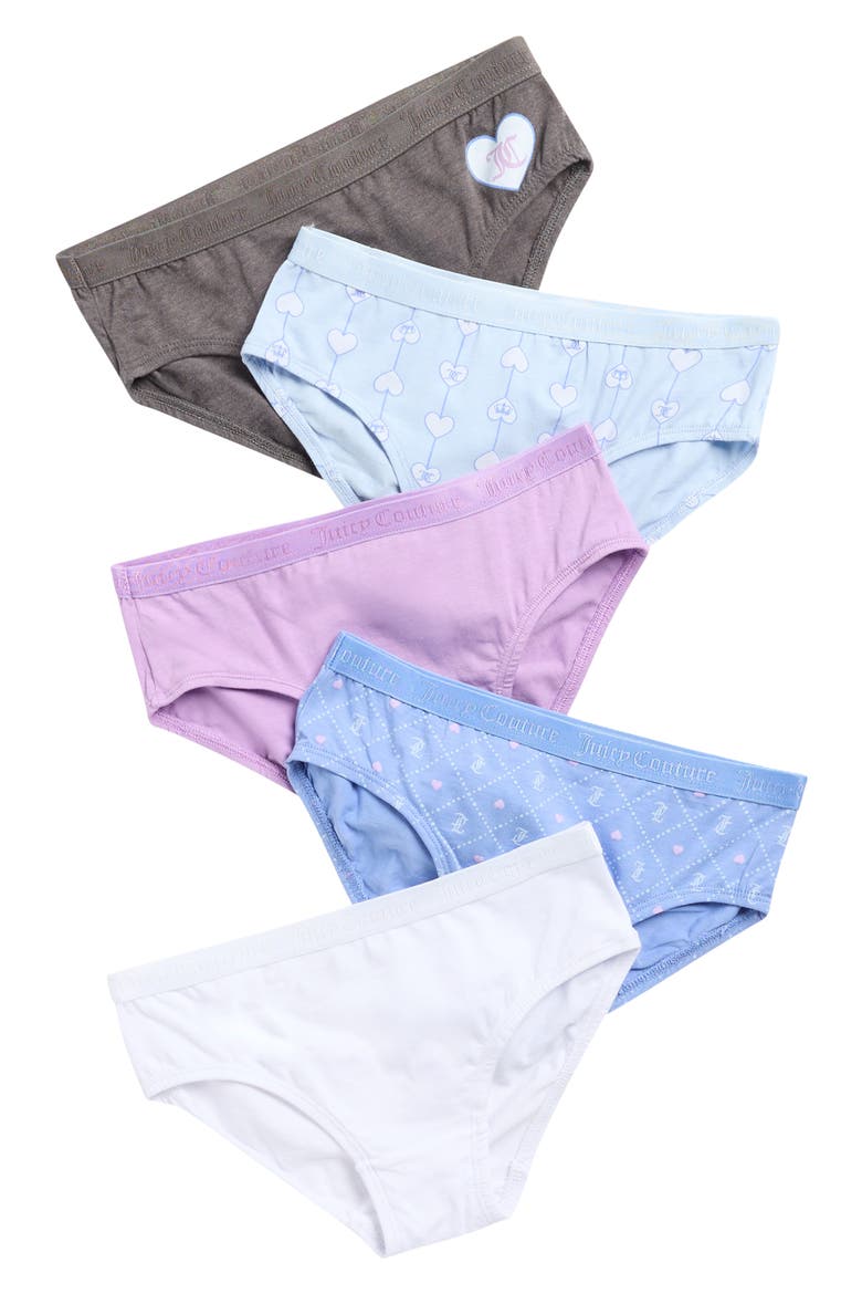 Kids' Assorted 5-Pack Stretch Cotton Bikini Briefs, Main, color, GREY/WHITE/DREAM/ORCHID/SKY