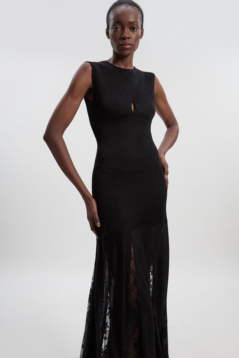 Slinky Lace Knit Maxi Dress, Alternate, color, Black