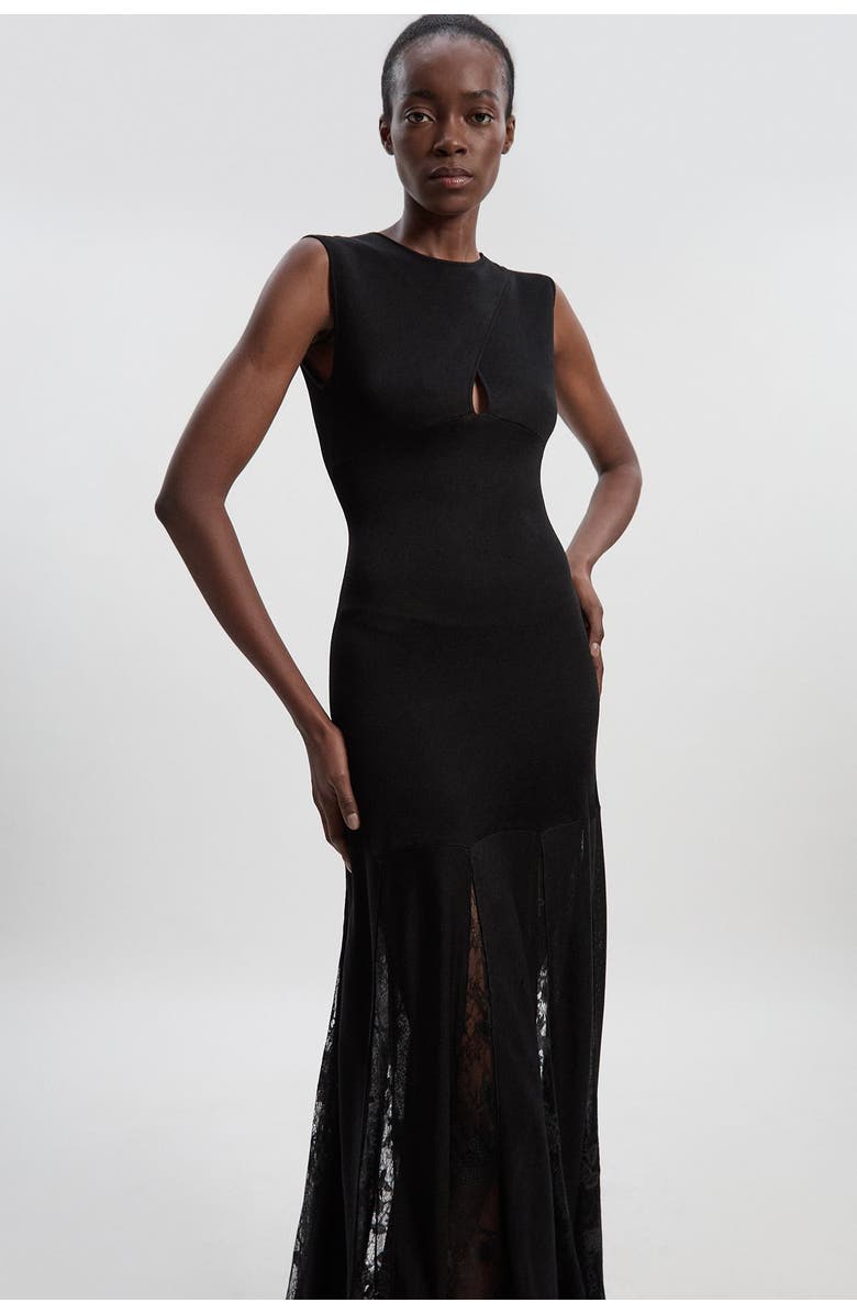 Karen Millen Slinky Lace Knit Maxi Dress, Alternate, color, Black