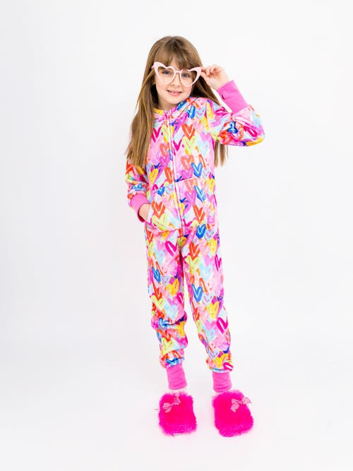 Preppy Goose Plush Graffiti Hearts Loungewear Jumpsuit In Multi