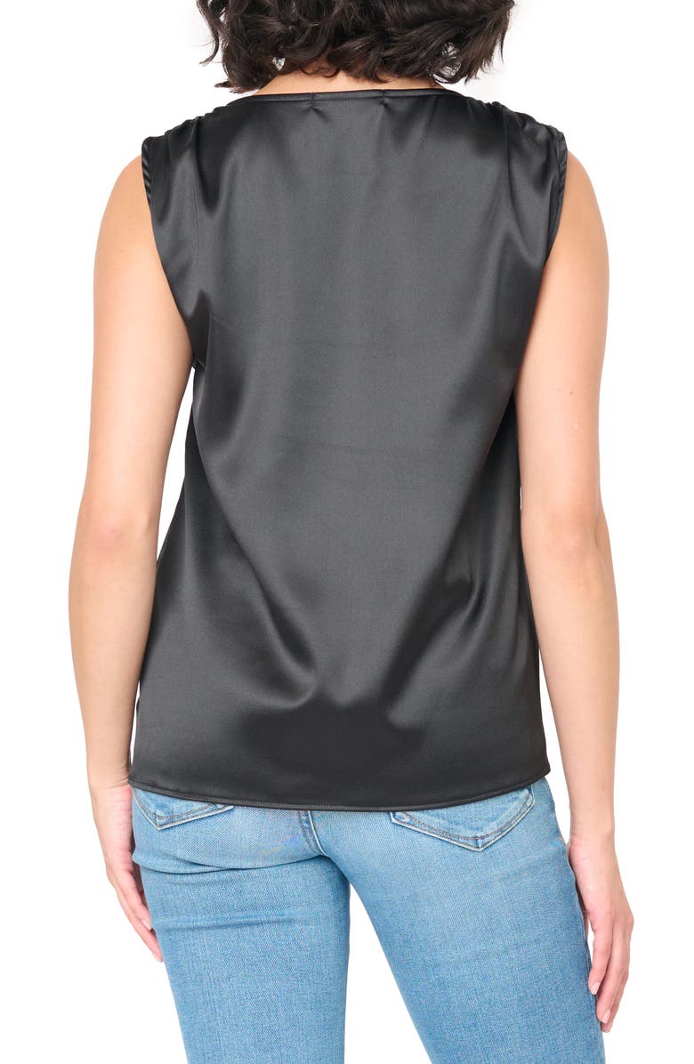 GIBSONLOOK Reverly Cinch Shoulder Sleeveless Satin Top, Alternate, color, Black