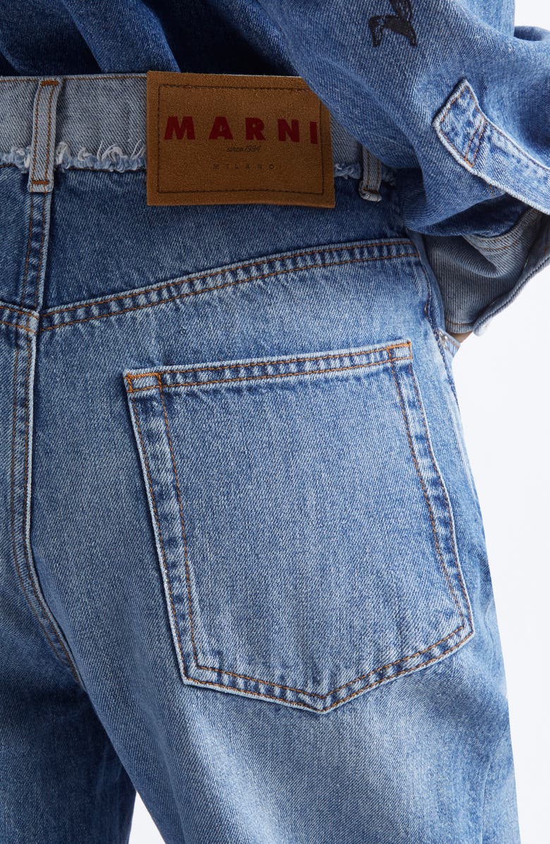 Marni Embroidered Spliced Jeans, Alternate, color, Azure