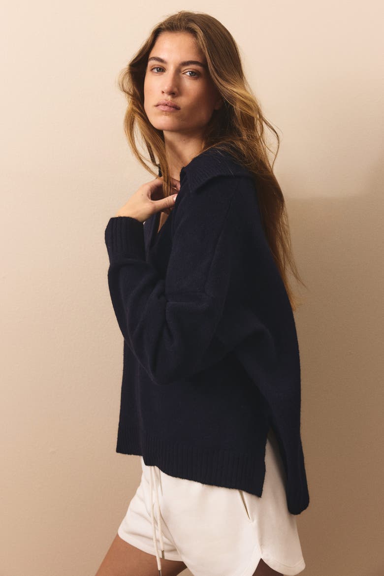 Fine-knit Sweater With Collar, Alternate, color, Navy blue