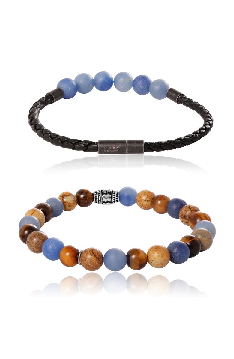 Lucky Brand Stretch Bead & Magnetic Cord, 2 Piece Bracelet Set, Alternate, color, Black, Brown, Blue