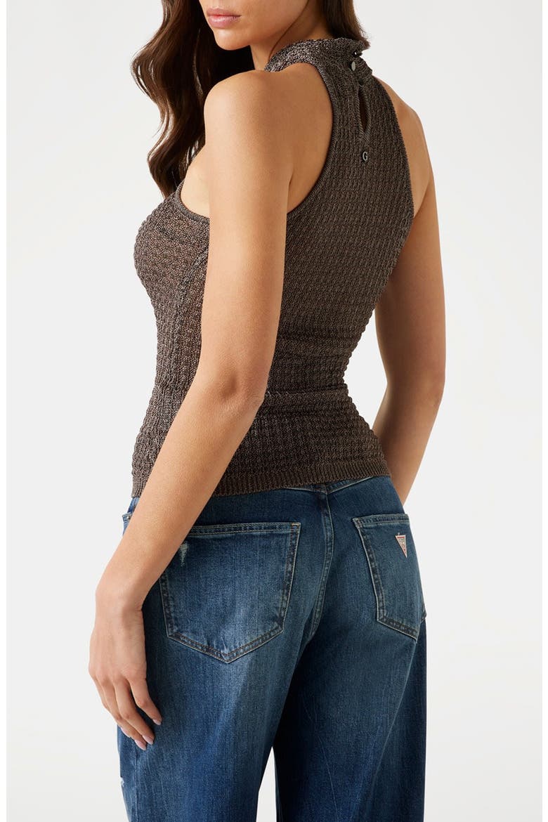 Shimmer Knit Keyhole Neck Sleeveless Sweater, Alternate, color, BROWN