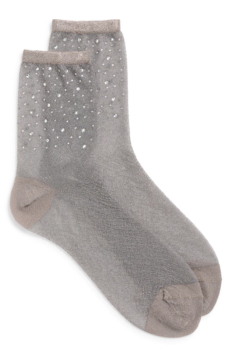 Nordstrom Rhinestone Metallic Quarter Socks, Alternate, color, Grey Dapple