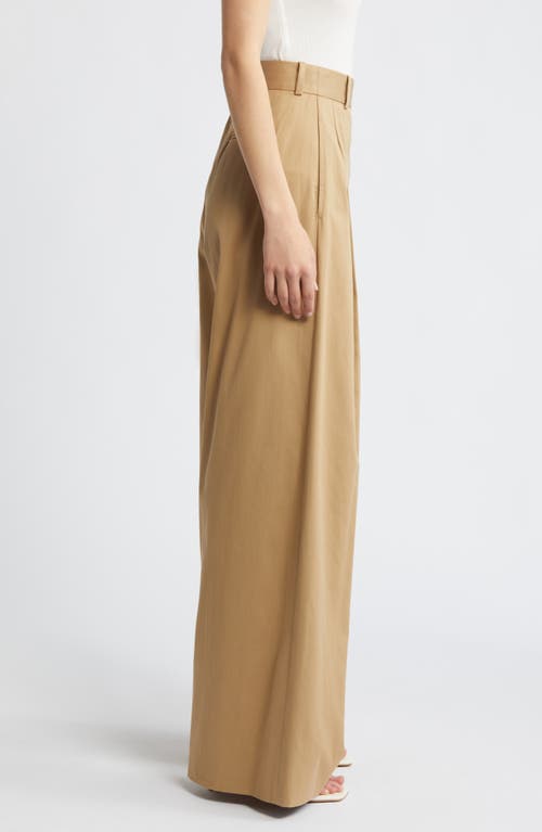 Frame Pleated Wide Leg Trousers In Camel