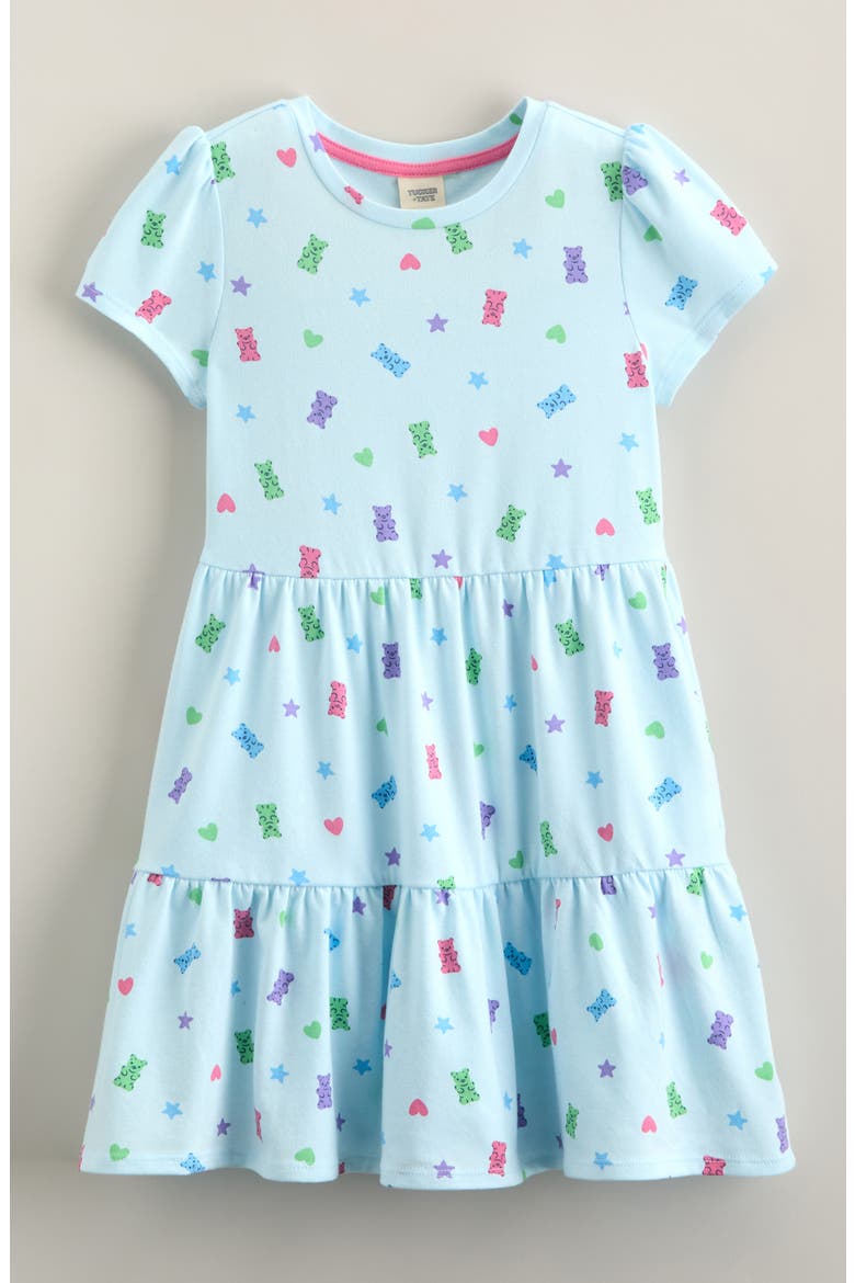 Kids' Short Sleeve Tiered Dress, Main, color, BLUE DELICATE CANDY TOSS