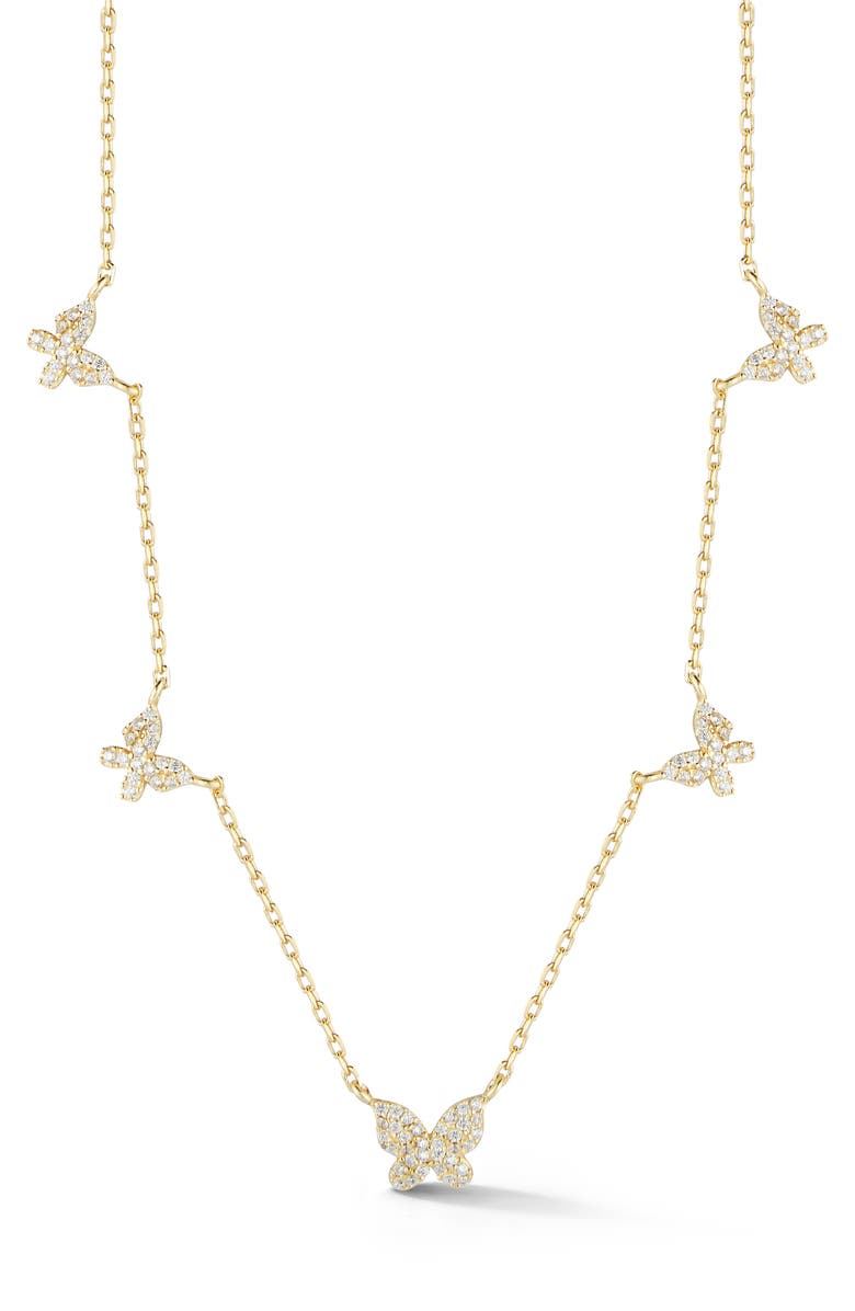 GLAZE JEWELRY Cubic Zirconia Butterfly Station Necklace, Main, color, Gold