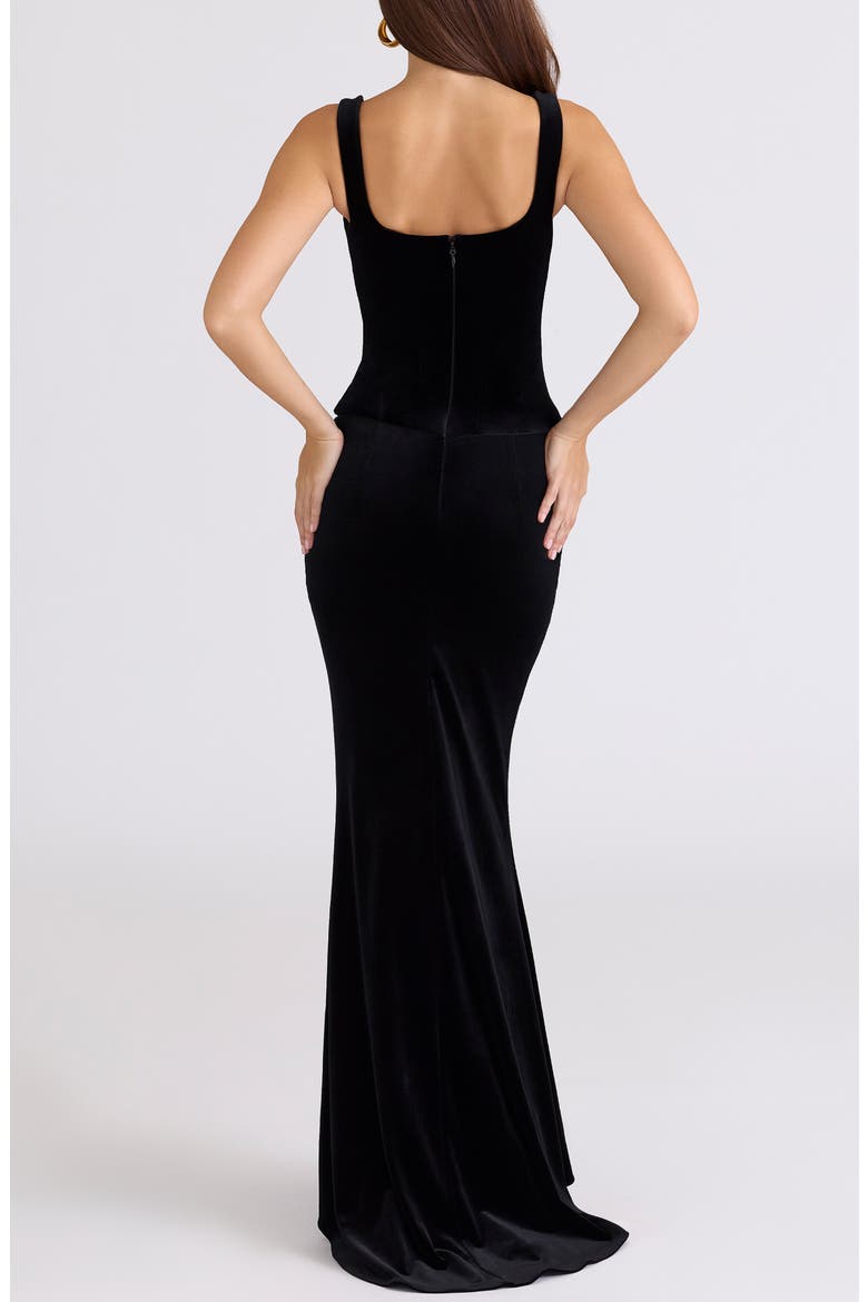 Yasmina Stretch Velvet Corset Gown, Alternate, color, BLACK