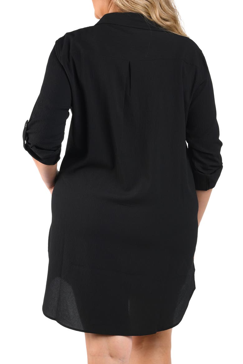 Crinkle Crepe Swim Cover-Up Camp Shirt, Alternate, color, BLACK