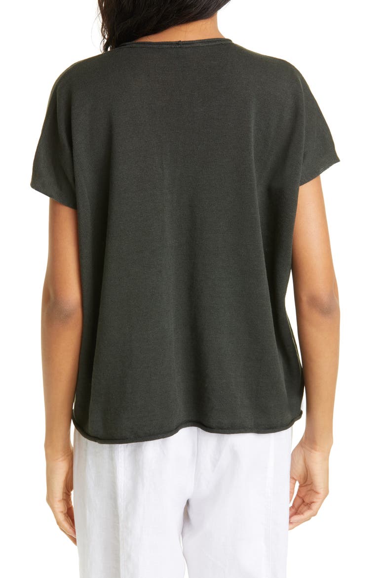 Short Sleeve Organic Linen & Cotton Boxy Sweater, Alternate, color, SEAWEED