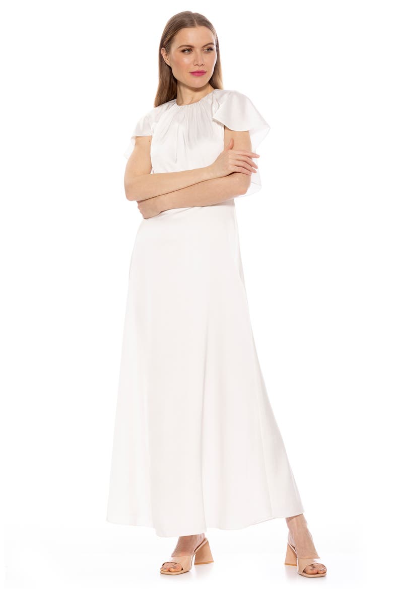 Danica Capelet Sleeve Satin Maxi Dress, Alternate, color, IVORY