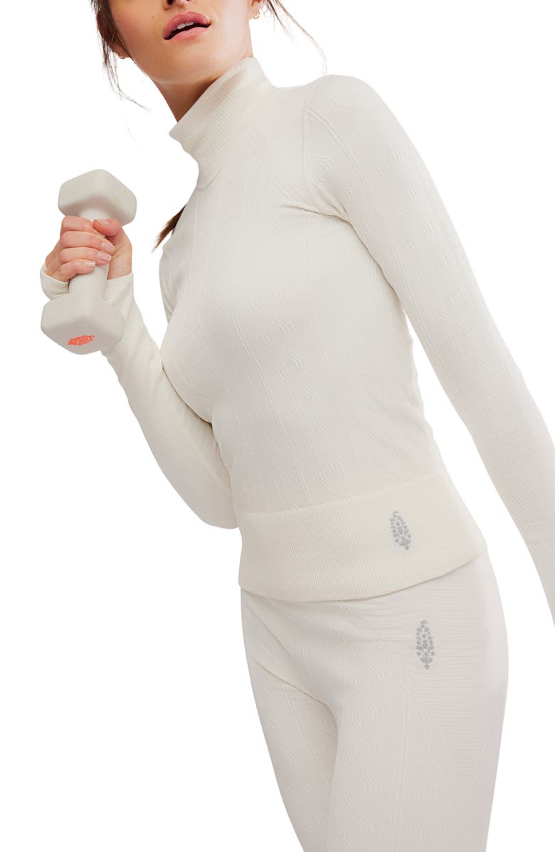 Free People Run Around Seamless Turtleneck Knit Top, Alternate, color, Ivory Combo