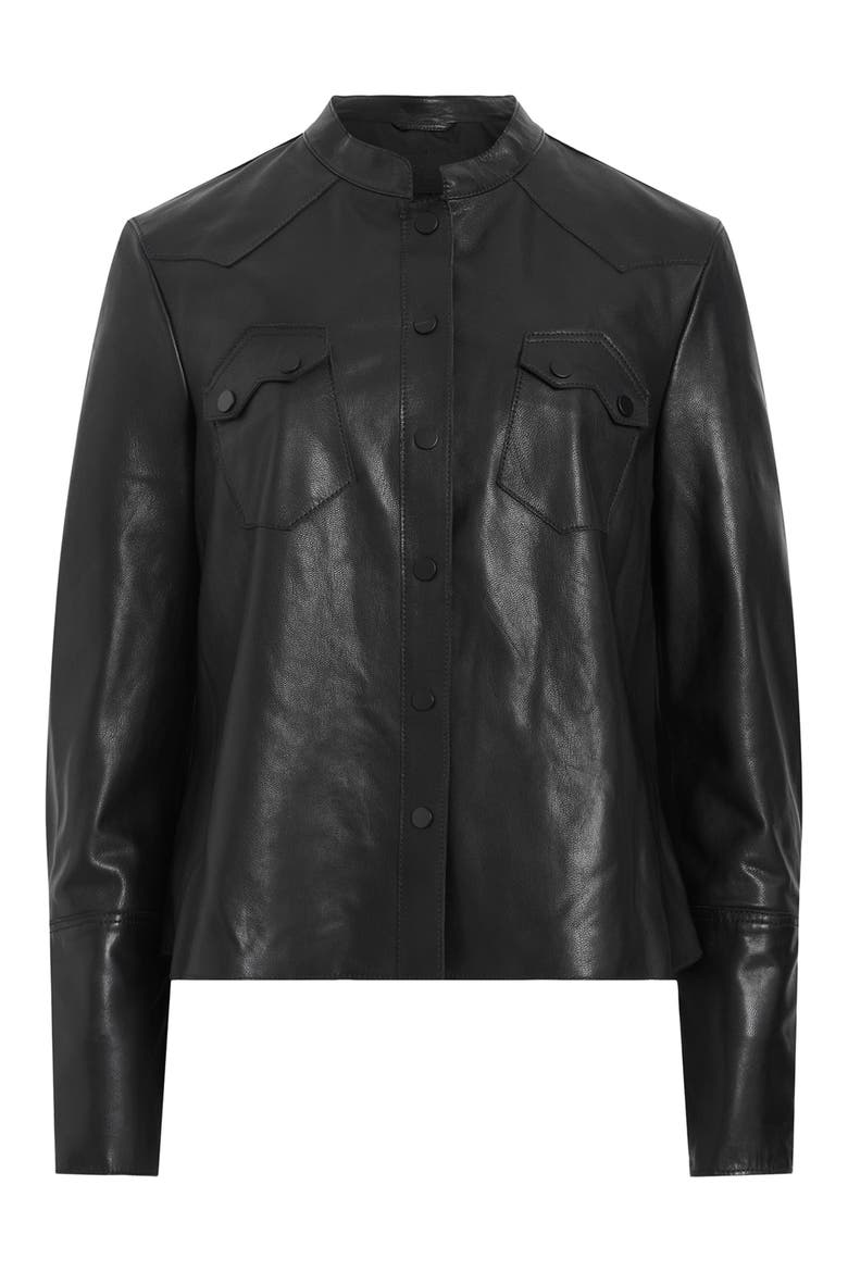 Rock Western Leather Snap-Up Shirt, Alternate, color, BLACK