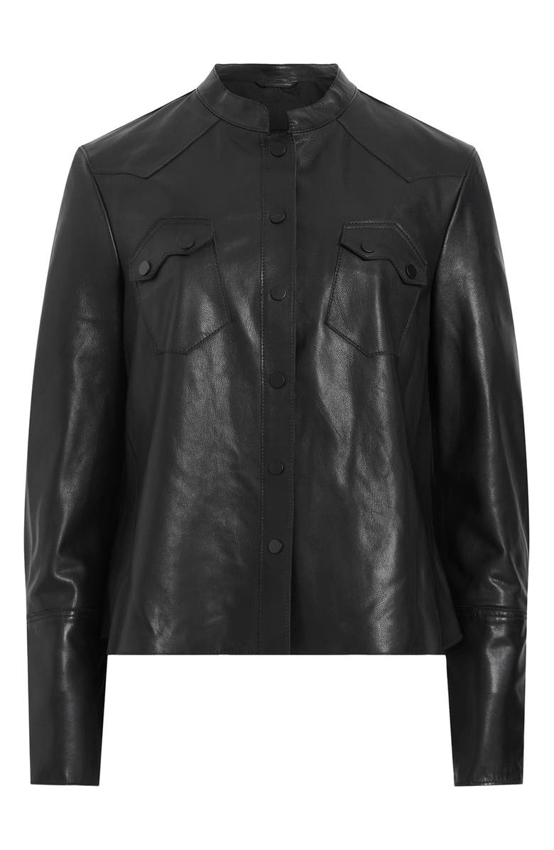 AllSaints Rock Western Leather Snap-Up Shirt, Alternate, color,