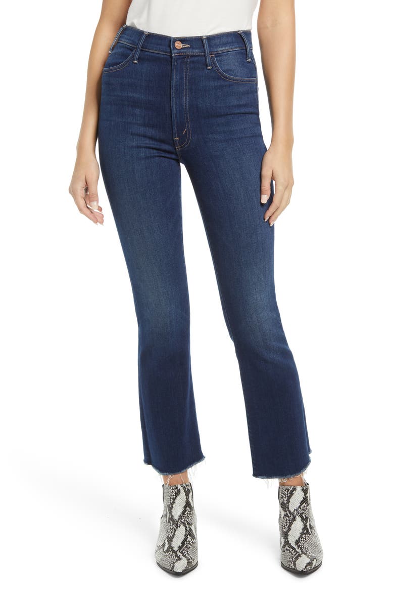 The Hustler Frayed High Waist Ankle Flare Jeans, Main, color, HOME MOVIE