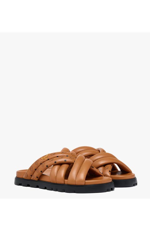 Monogram Print Cross Sandals in Lamb Leather