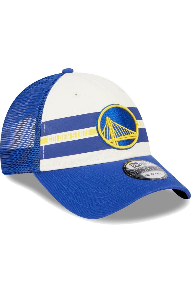 New Era Men's New Era Golden State Warriors Royal Stripes 9FORTY Trucker Snapback Hat, Alternate, color, 
