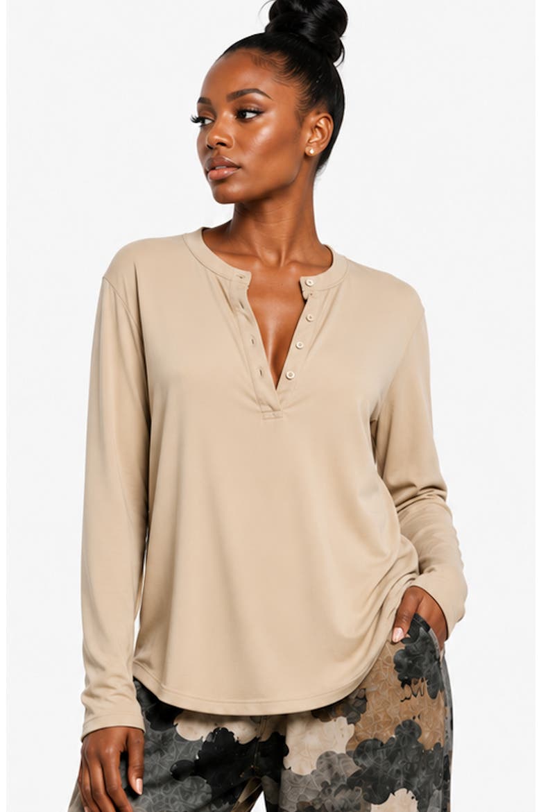 Button Up Long Sleeve T-Shirt, Alternate, color, BEIGE