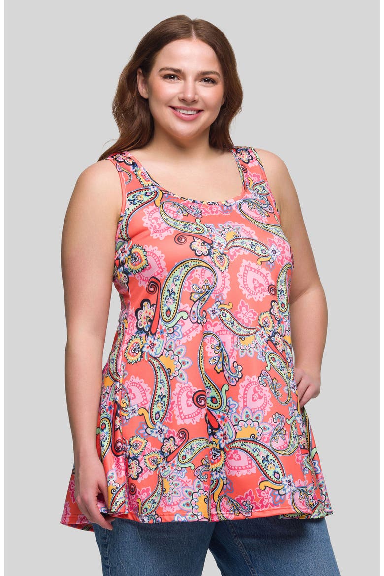 Paisley Scoop Neck Swing Tank Top, Alternate, color, CORAL MULTI