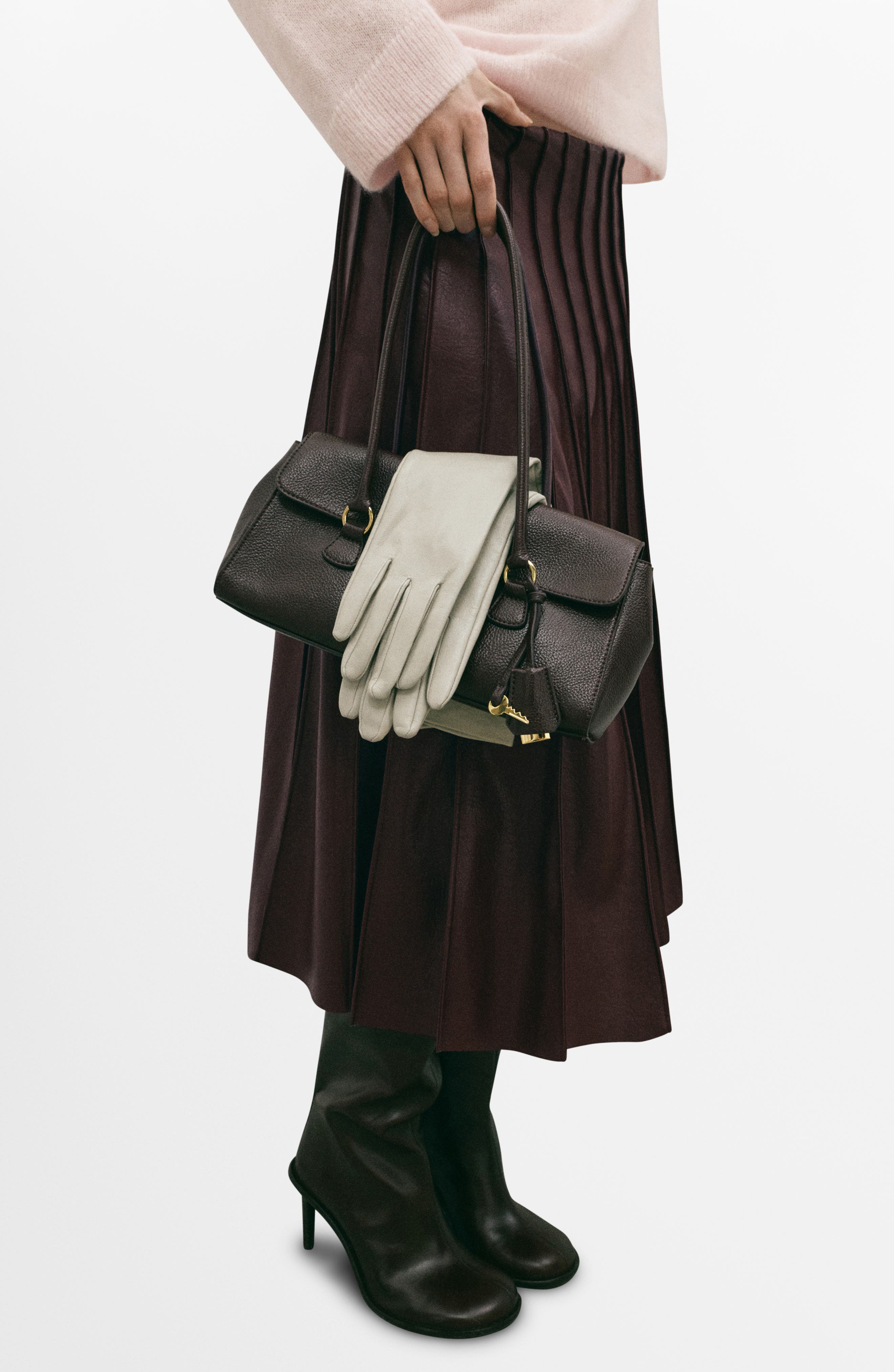 Dalia Pleated Faux Leather Midi Skirt - image 3