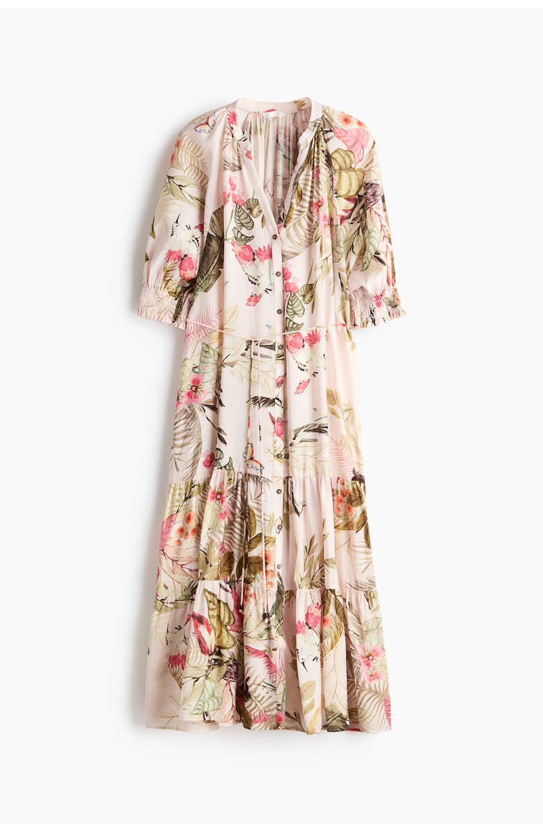 H&M Tie-belt midi dress, Alternate, color, Light Pink/Floral