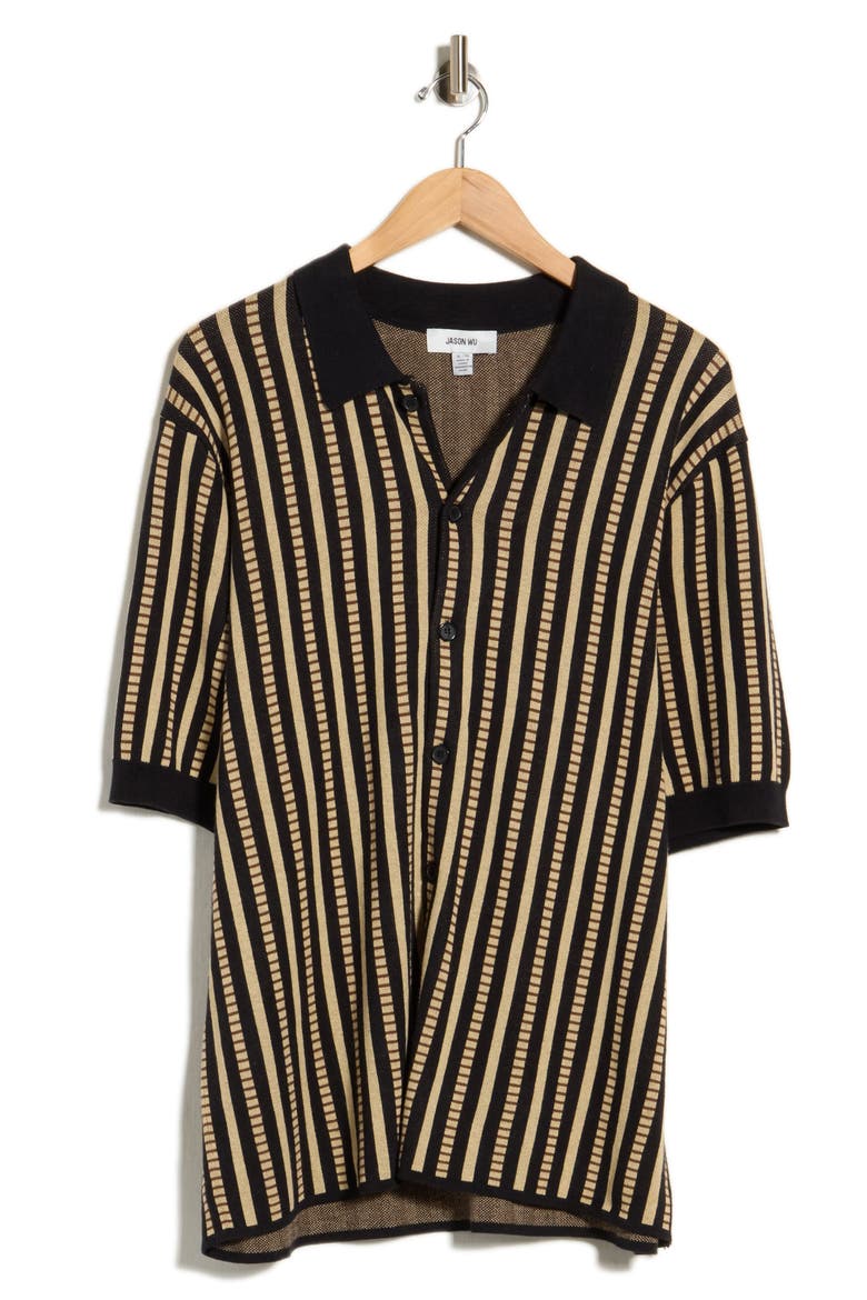Stripe Print Button-Up Shirt, Main, color, BLACK MULTI