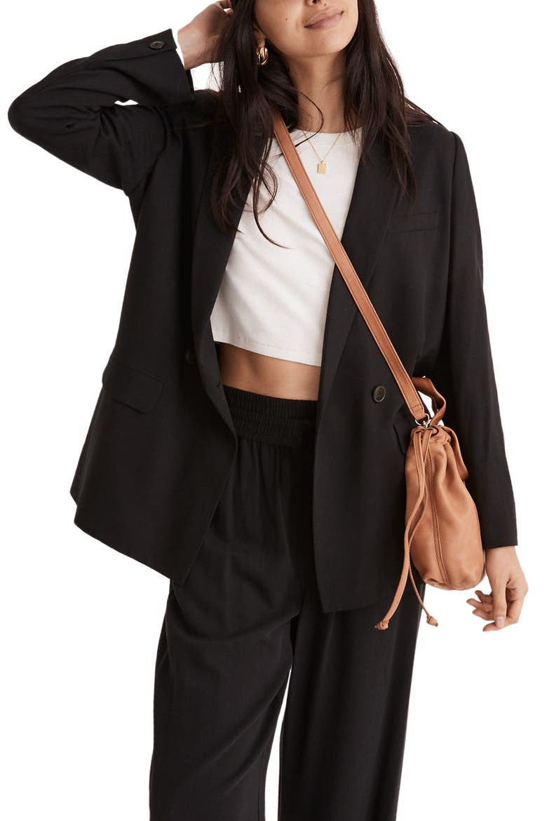 Caldwell Drapeweave Double Breasted Blazer, Main, color, TRUE BLACK
